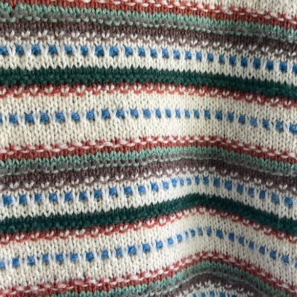 Handmade Striped Knit Sweater, Cozy Vintage-Style Pullover, Forest Green & Cream - Picture 2 of 4